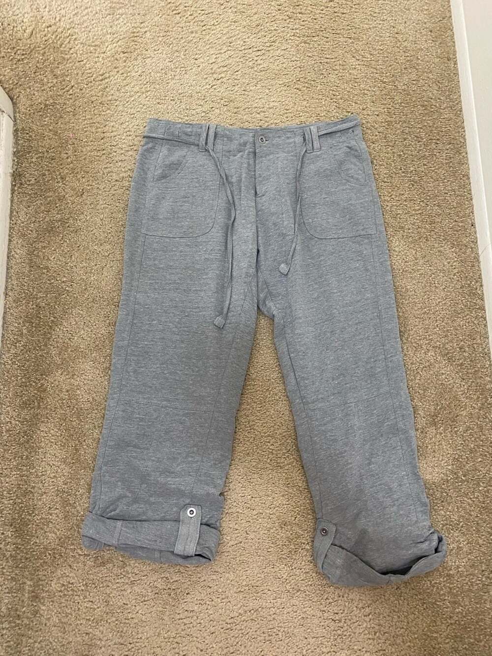 Sonoma Grey Cotton Blend Roll-Tab Pajama Lounge Crop Pants Women's Size 12